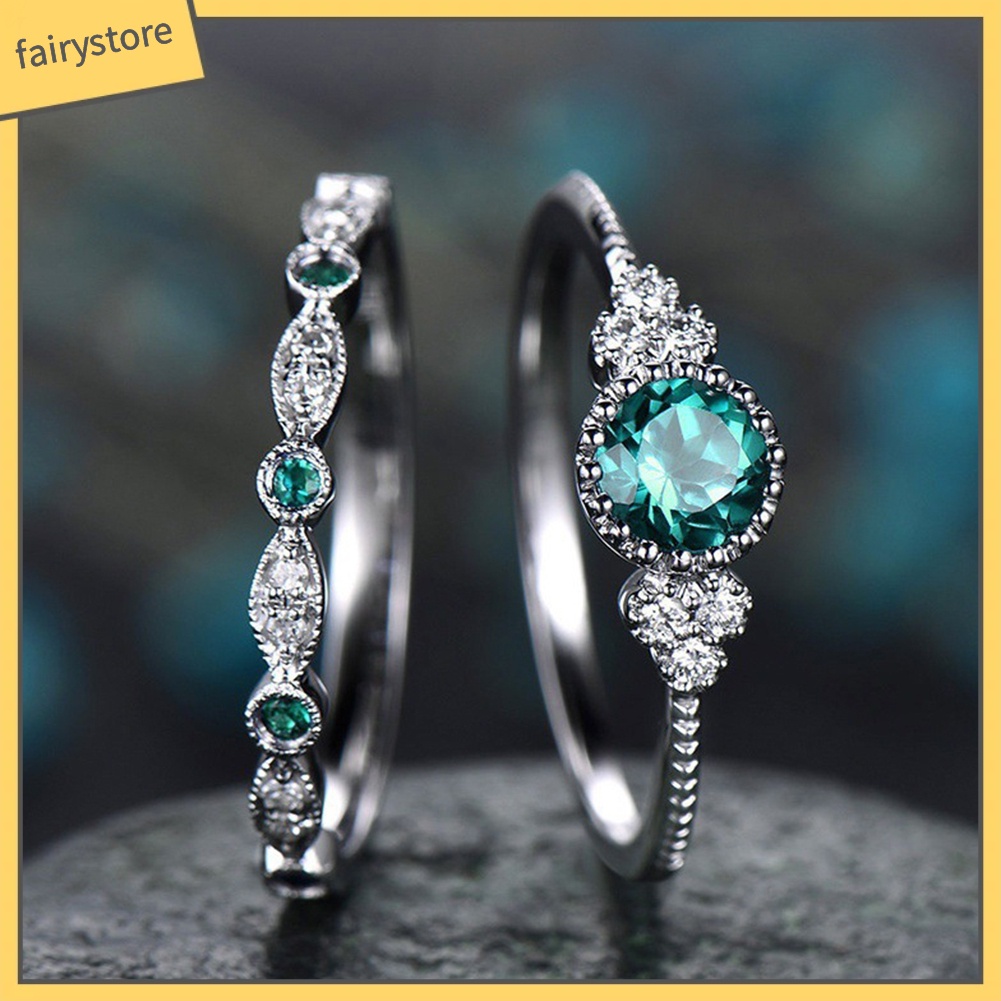 Bộ 2 Nhẫn Hợp Kim Đính Đá Kiểu Dáng Sang Trọng