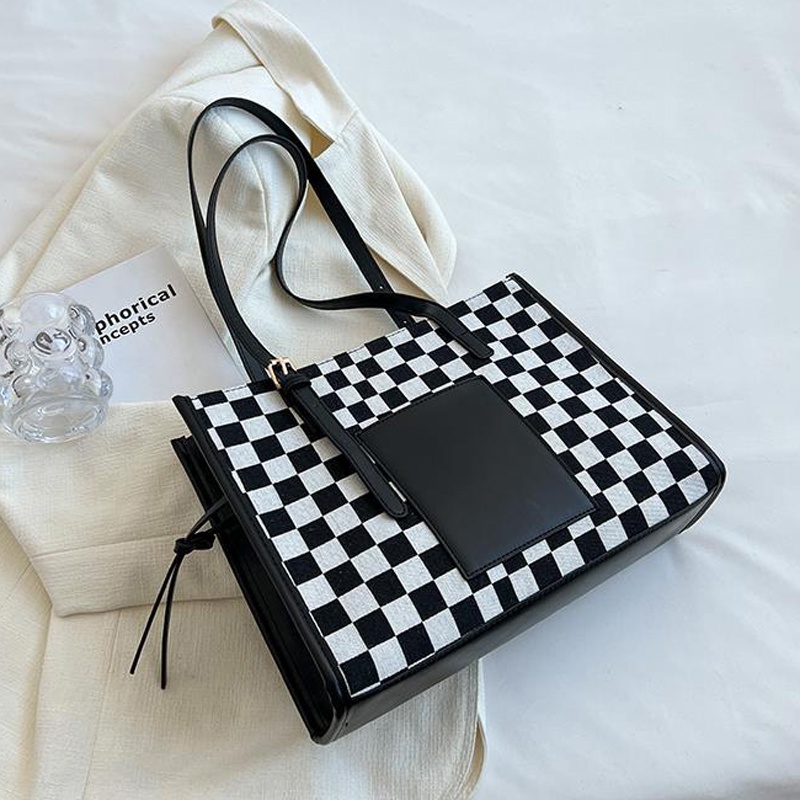 Túi tote đeo vai IELGY họa tiết kẻ sọc ca rô phong cách cổ điển thời trang dành cho nữ