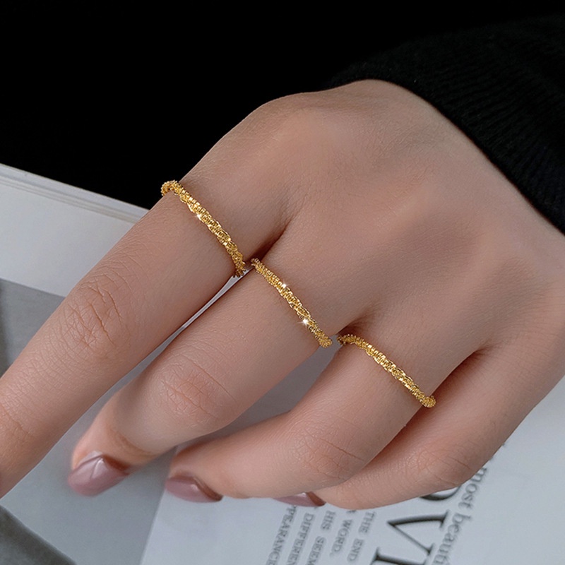 Nhẫn Đeo Tay Gợn Sóng Lấp Lánh Không Thấm Nước Chống Rỉ Sét 18K Kiểu Hàn Quốc