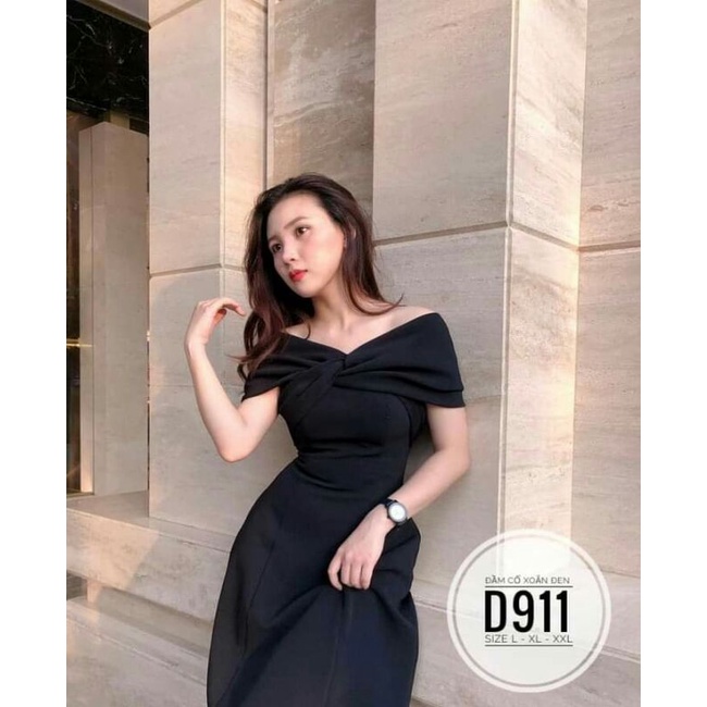 ĐẦM DỰ TIỆC TRỄ VAI MÀU ĐEN BIG SIZE SANG CHẢNH