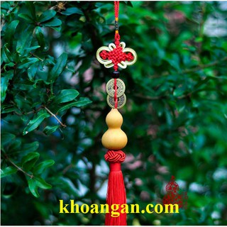 Dây treo đồng tiền xu may mắn mầu đỏ có Hồ Lô