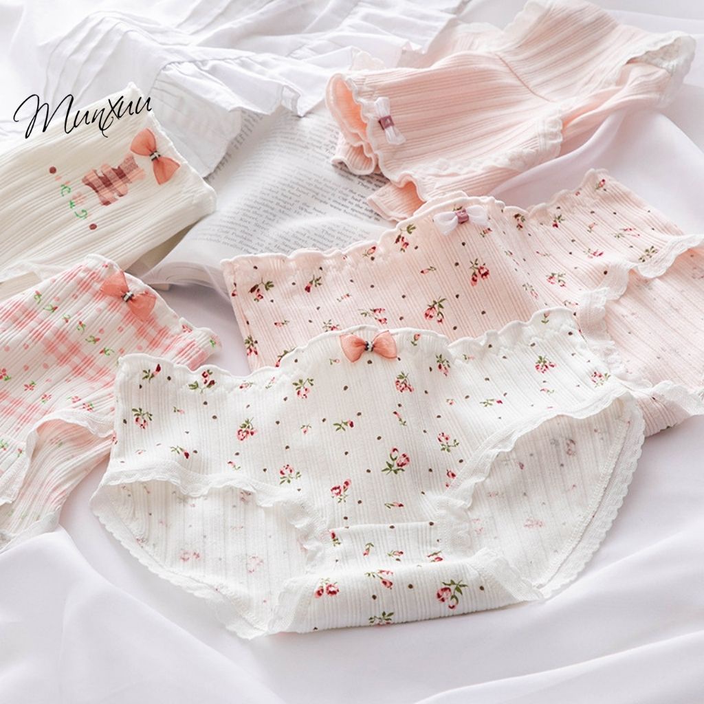 Quần lót nữ Cotton MUNXUU gam hồng họa tiết hoa nhí, chất liệu cao cấp mềm mại bảo vệ kháng khuẩn - QC95