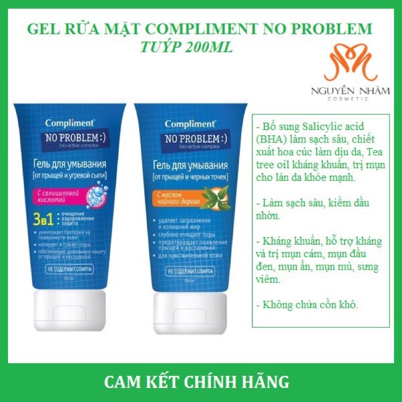 Sữa Rửa Mặt Compliment No Problem Dạng Gel Giảm Mụn, Se Khít Lỗ Chân Lông
