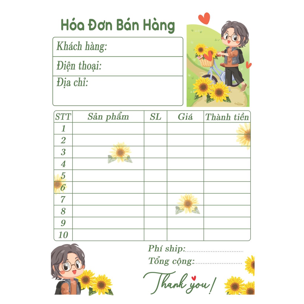 [SIÊU DỄ THƯƠNG] SET 50 TỜ hóa đơn bán hàng nhiều màu sắc siêu xinh kích thước 15 x 21 cm