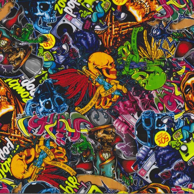 Miếng dán in chuyển nước họa tiết đầu lâu kích thước 50x100cm