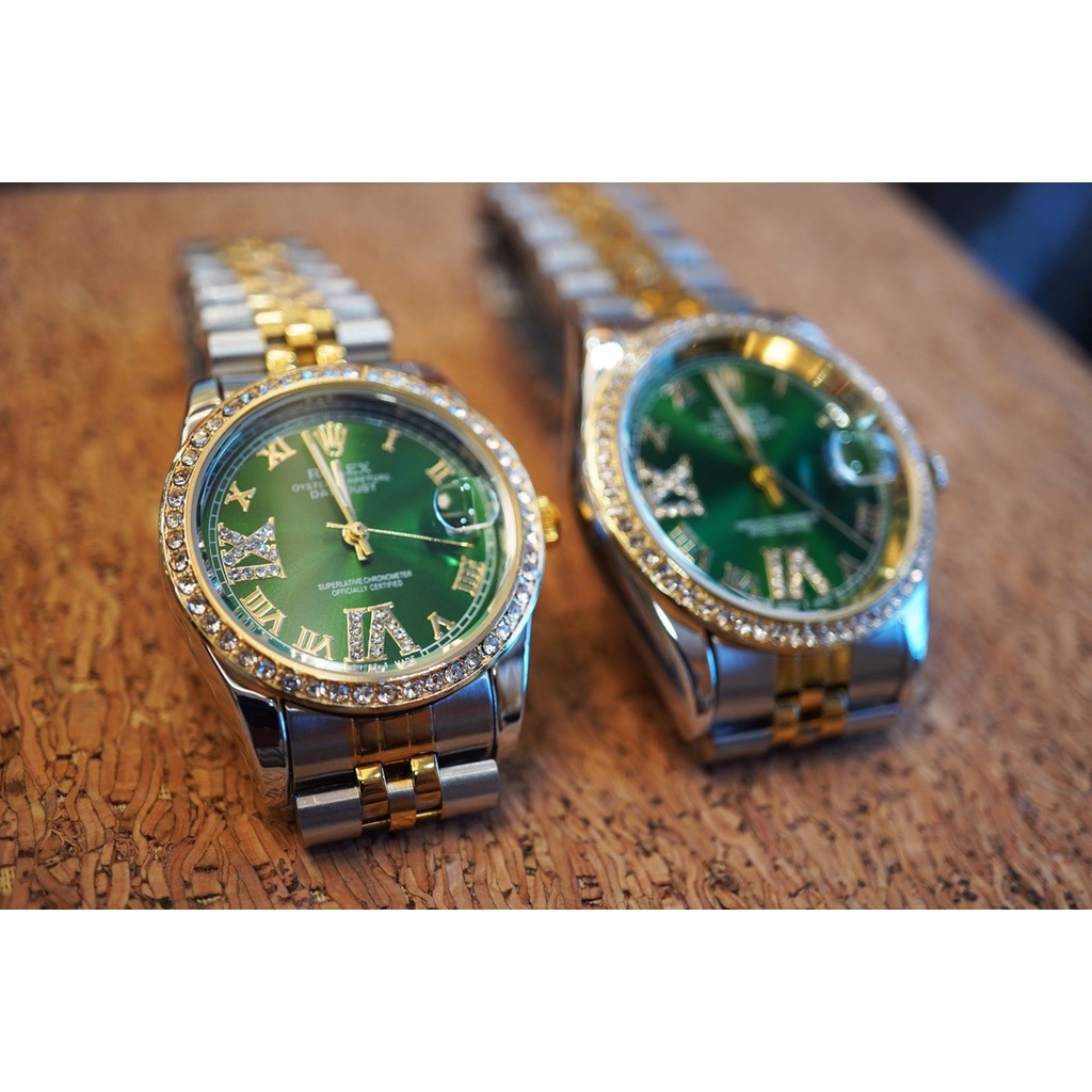 Đồng hồ nữ Rolex mặt tròn đính đá sang trọng dây kim loại