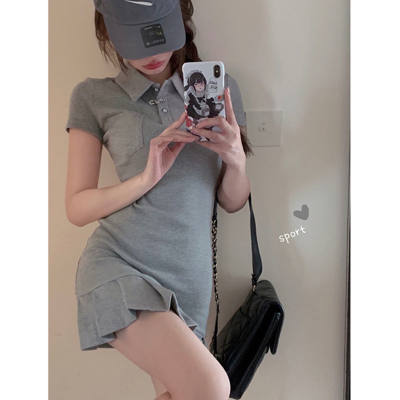 COZOK Đầm Tay Ngắn Cổ Bẻ Dáng Ôm Thời Trang Trẻ Trung Cho Nữ