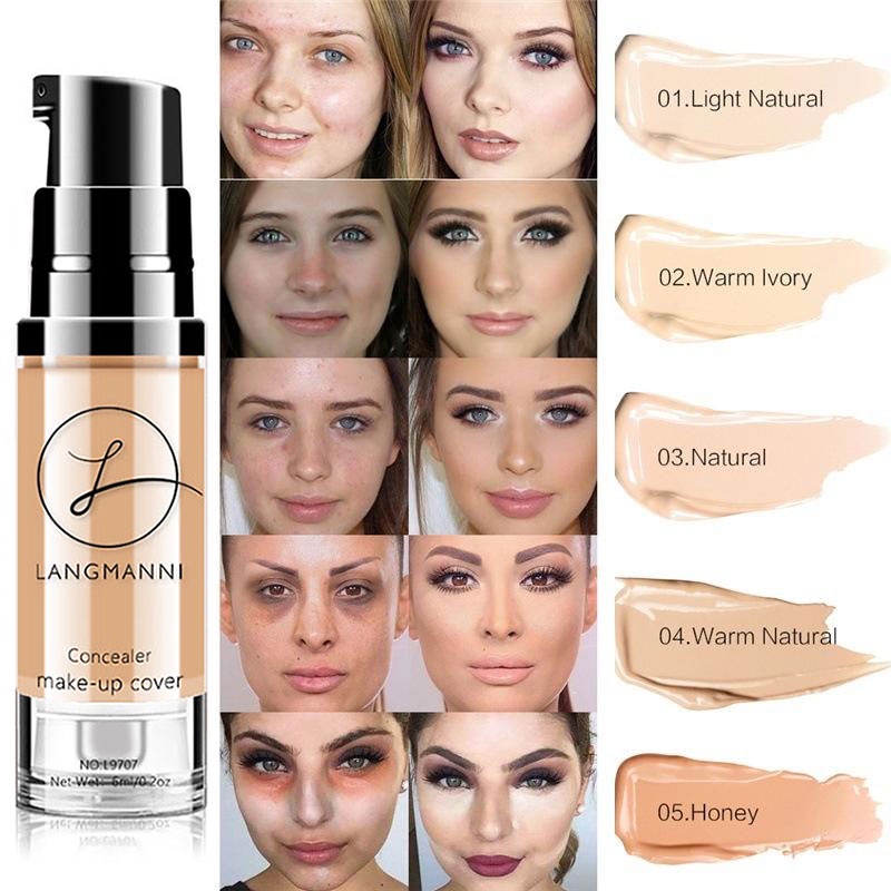 Kem Nền Che Khuyết Điểm Dạng Lỏng 5 Màu Lì Hydrat Hóa Lâu Trôi Kiềm Dầu Che Phủ Toàn Diện