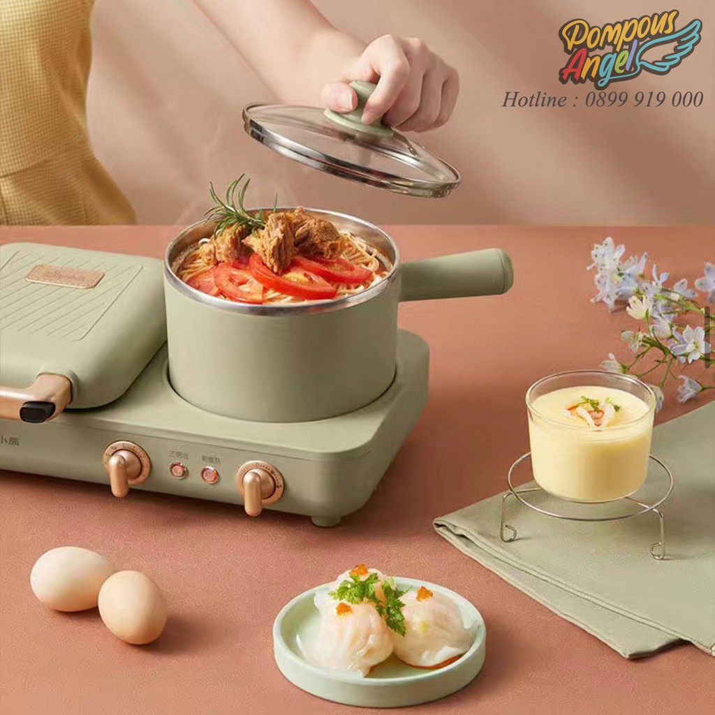 Máy kẹp đa năng nướng ăn sáng nấu mì BEAR DSL-A13N1 màu hồng/xanh chống dính cao cấp, bảo hành 12 tháng