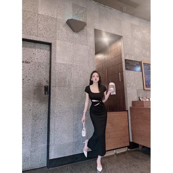 Váy body cut eo khuy tròn