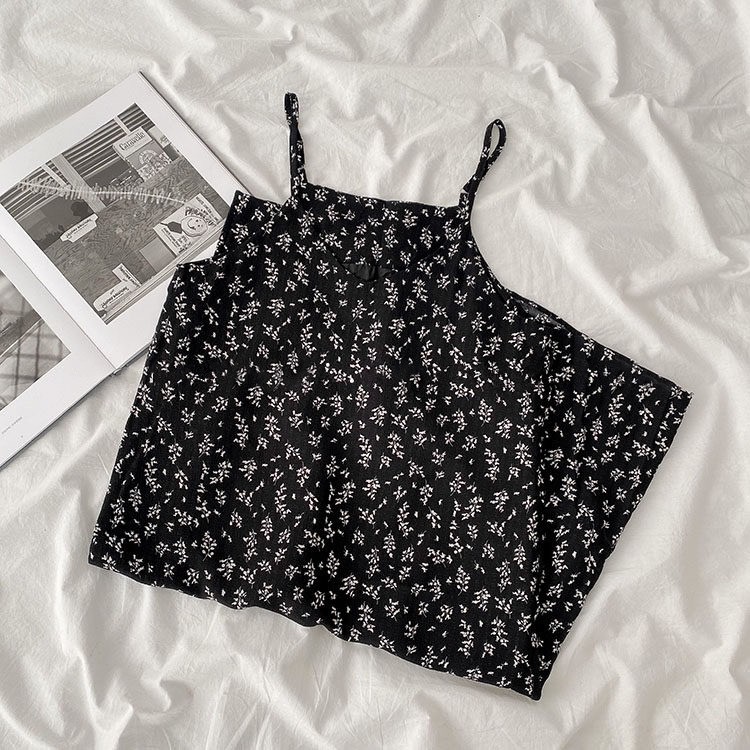 Váy hai dây CHERRYCOCO 40405 dáng suông, hoạ tiết lá nhí, vải voan thoáng mịn siêu mát | BigBuy360 - bigbuy360.vn