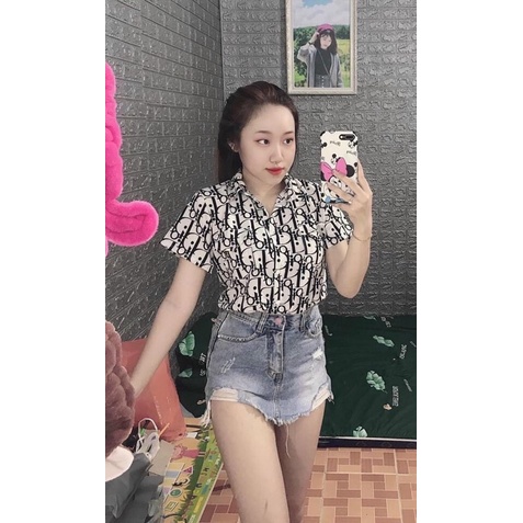 [Video+Hình Thật] Áo sơ mi hoa văn đắp túi tay ngắn