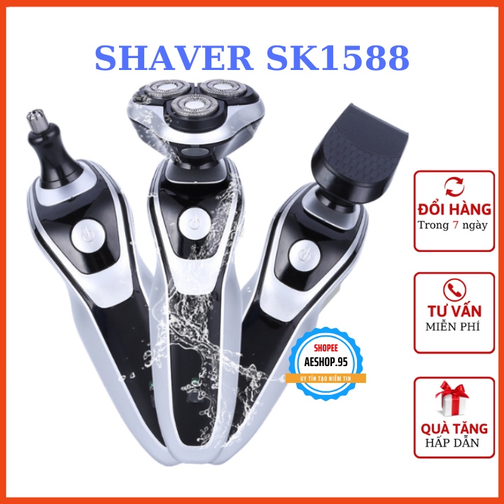 Máy cạo râu đa năng SHAVER SK1588 Bản PRO, Cạo lông, tỉa lông mũi, chống nước cực tốt
