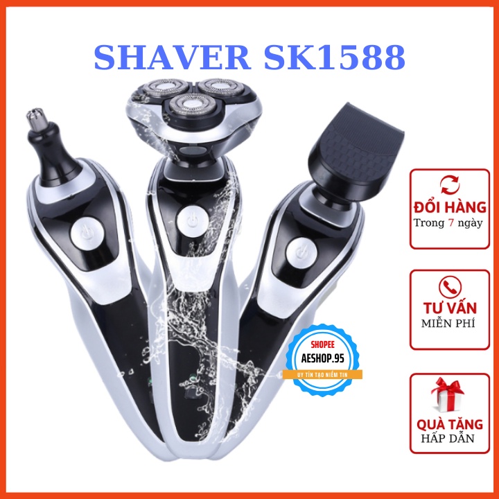 Máy cạo râu đa năng SHAVER SK1588 Bản PRO, Cạo lông, tỉa lông mũi, chống nước cực tốt