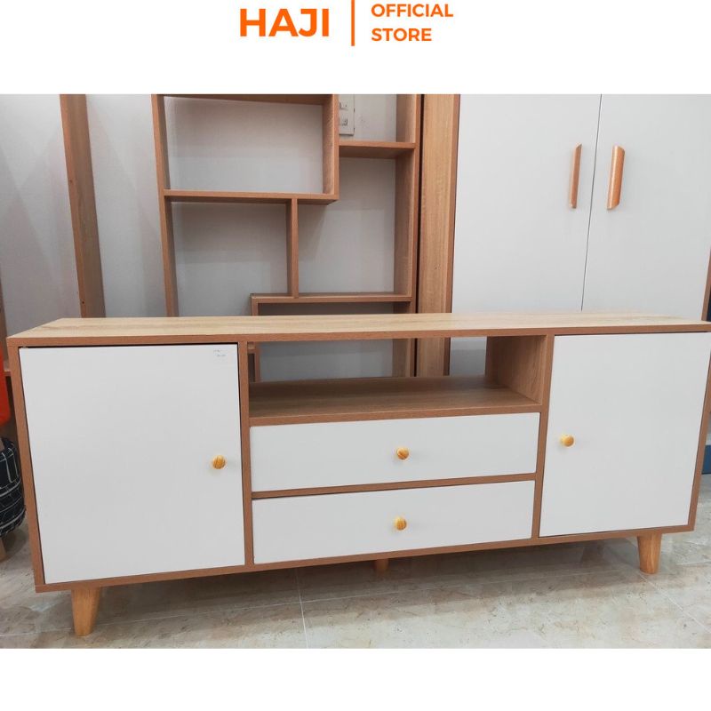 Kệ tivi phòng khách HAJI có ngăn kéo và hộc lưu trữ vật dụng kiểu dáng sang trọng A142