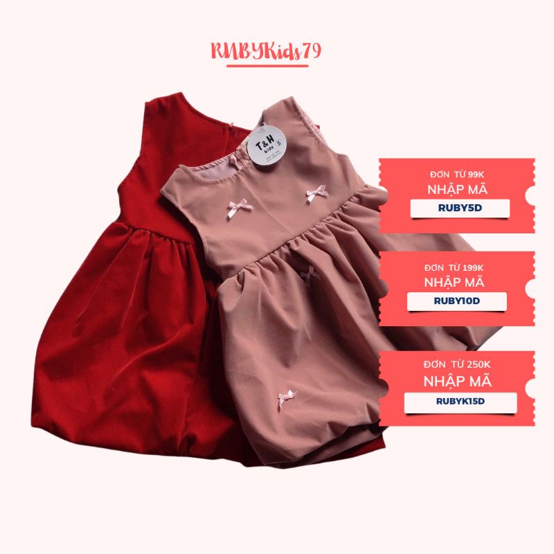 Đầm nhung cho bé gái kèm áo khoác nhung gân tăm dày dặn từ 6-19kg- rubykids79