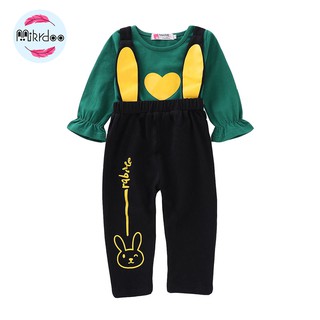 Bộ Quần Áo Mikrdoo Gồm 2 Món Áo Thun Dài Tay + Quần Yếm Dễ Thương Cho Bé Gái