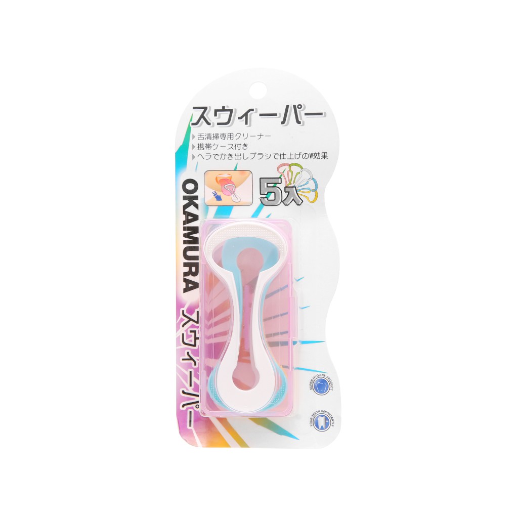 Cạo lưỡi nhựa Okamura Asahi hộp 5 cây DENTALEE chăm sóc răng miệng cho người lớn trẻ em cao cấp chất lượng Nhật Bản