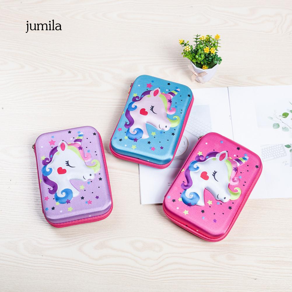 Hộp đựng bút khoá kéo hoạ tiết chú kì lân nhiều màu sắc 3D cho bé