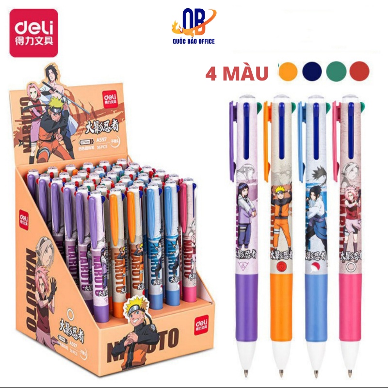 Bút bi nhiều màu hoạt hình Naruto Deli - Bút bi nhiều ngòi - ngòi 0.7mm - 4 màu mực S597