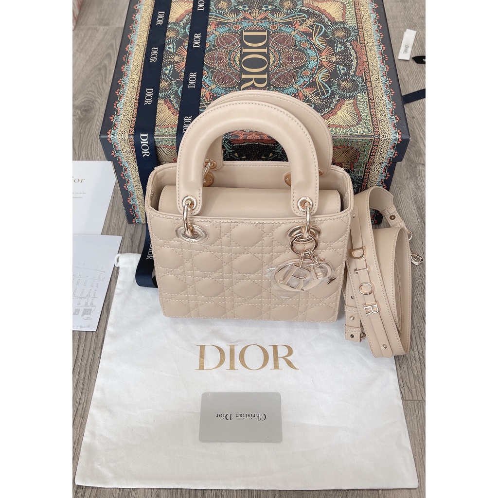 Túi Xách Di.or La.dy Size 20cm Màu Nude Da Mờ Tag Vàng