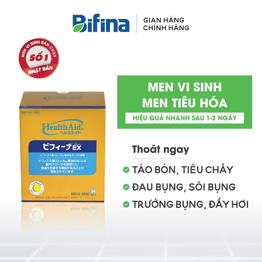 Men vi sinh BIFINA NHẬT BẢN,loại EX 60 gói cho cho trẻ em, người lớn, bà bầu,táo bón,tiêu chảy,đầy hơi