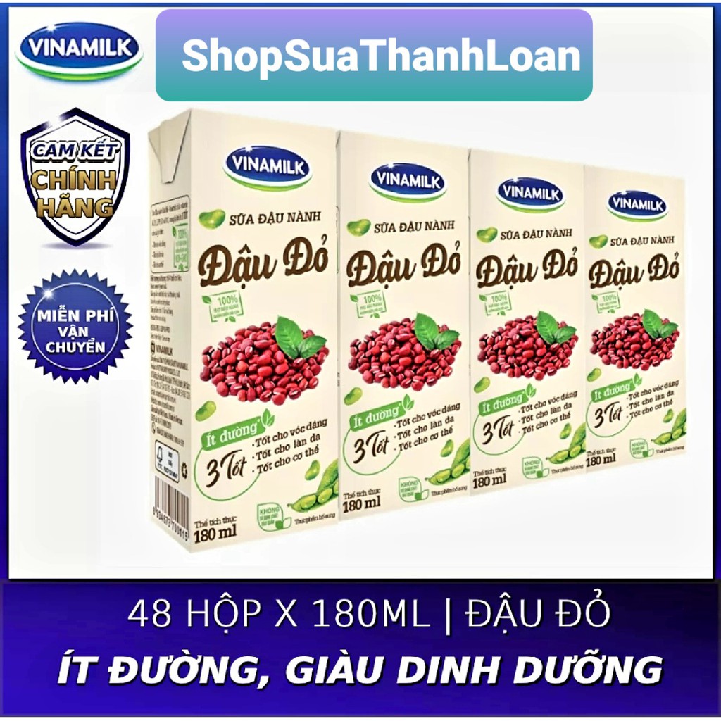 [HSD T9-2022] Thùng 48 Hộp Sữa Đậu Nành Vinamilk Đậu Đỏ 180ml