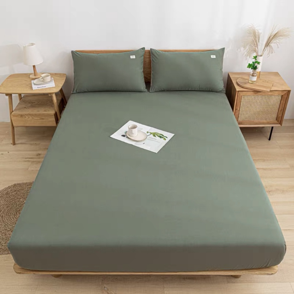 Drap Giường Kèm 2 Vỏ Gối Tici, Ga Trải Giường  Trơn Một Màu Sang Chảnh
