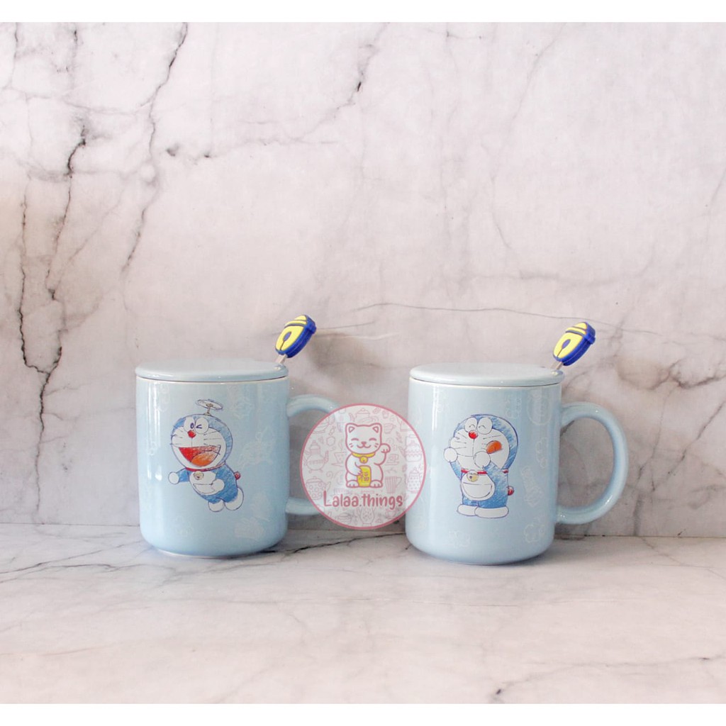 Ly thủy tinh uống nước in hình Doraemon dễ thương | Kính sứ | Kính độc đáo | Kính cường lực in hình vui nhộn | Kính nhập khẩu