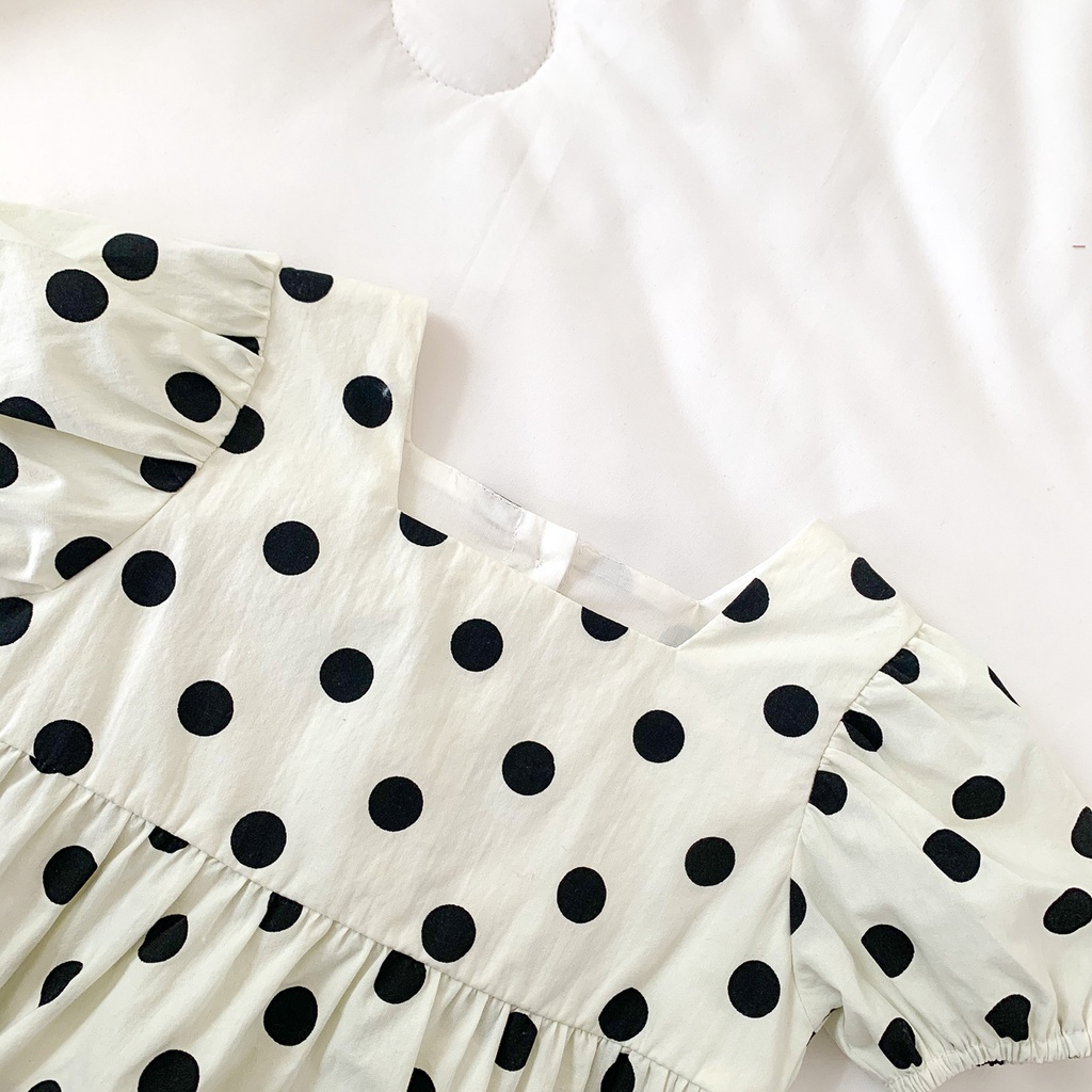 Bộ áo liền quần chấm bi + băng đô dành cho bé gái sơ sinh