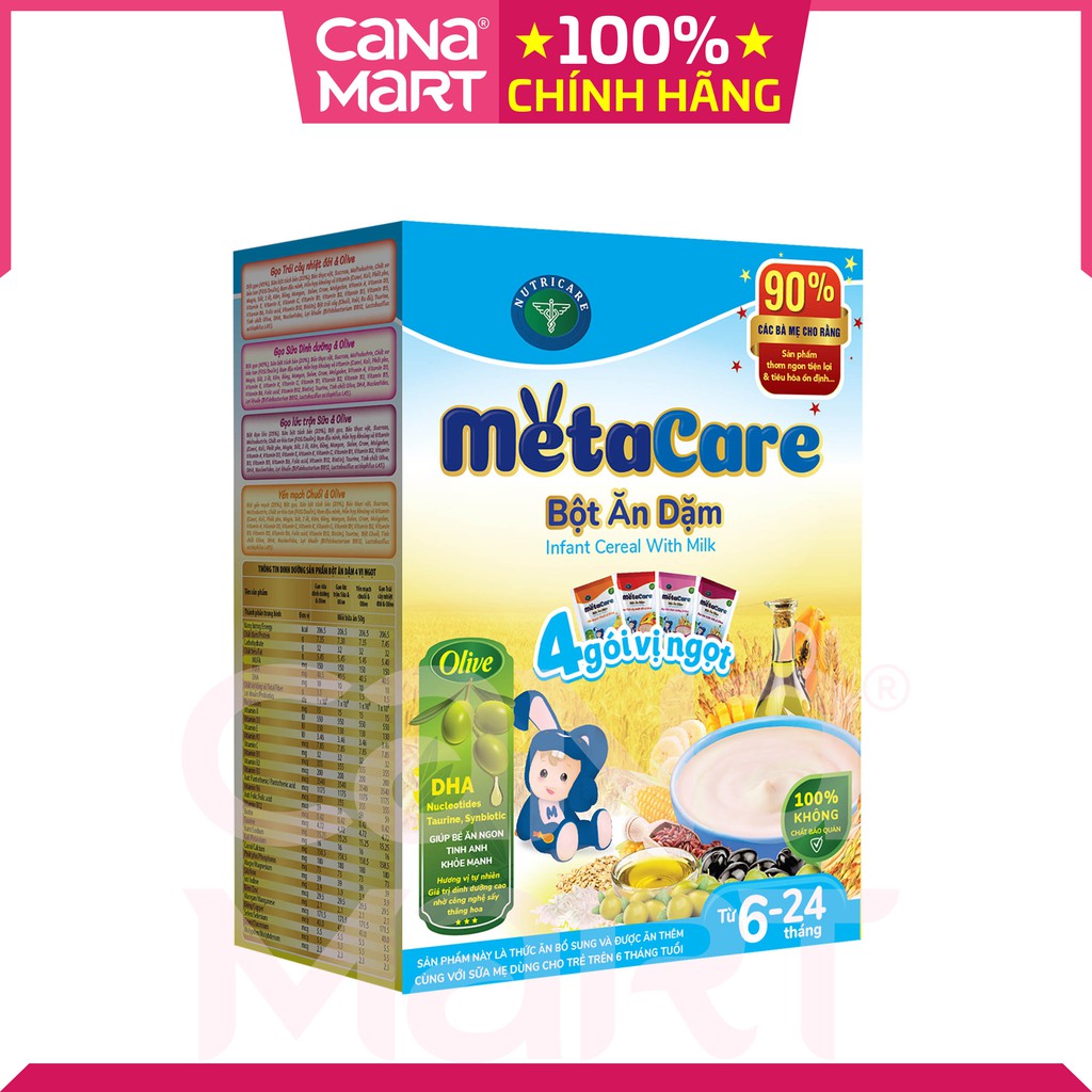 Bột ăn dặm Metacare 04 gói vị ngọt cho bé từ 6-24 tháng tuổi (200g)