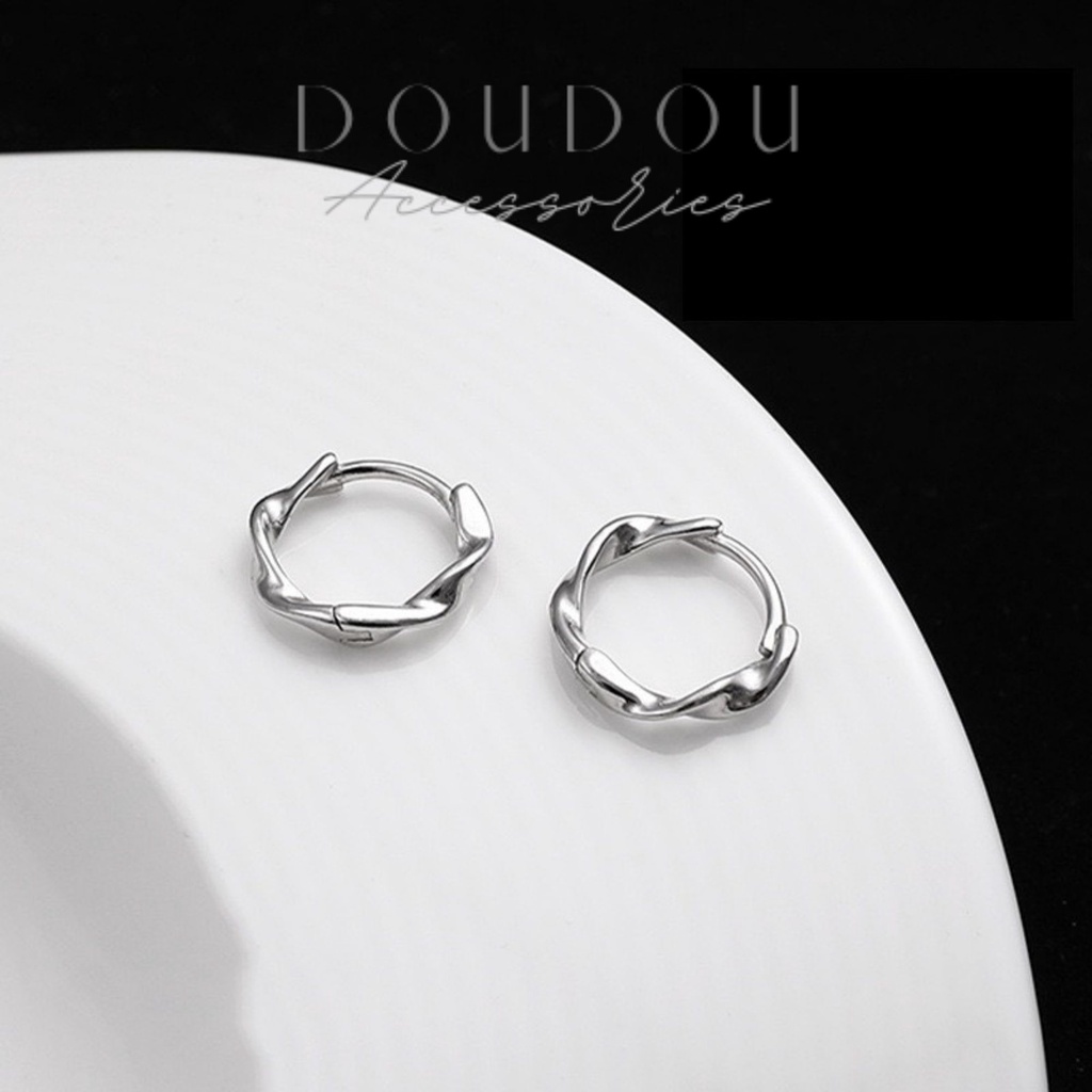Bông tai nữ tròn chất liệu bạc 925 Doudou Phụ kiện Khuyên hoa tai ôm sát cá tính phong cách Hàn Quốc thời trang EH002