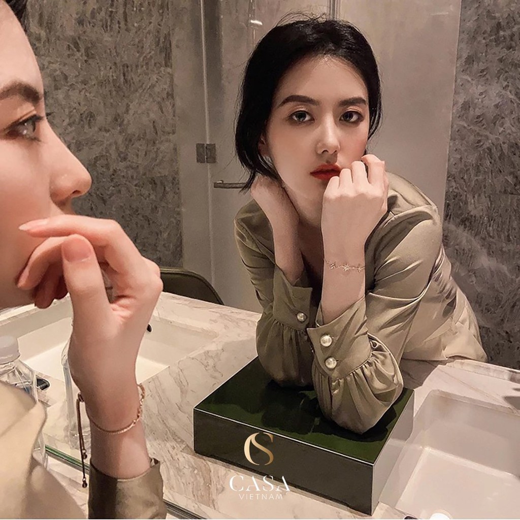 CASA Lắc tay Bạc 925 Hình ngôi sao có đính đá cho nữ CASAB001