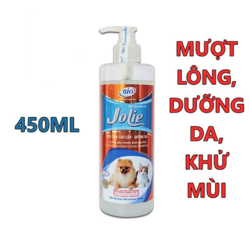 SỮA TẮM BIO JOLIE CHO CHÓ MÈO Giúp Dưỡng Da Lông Siêu Mượt Khử Mùi Hôi Chai 450ml