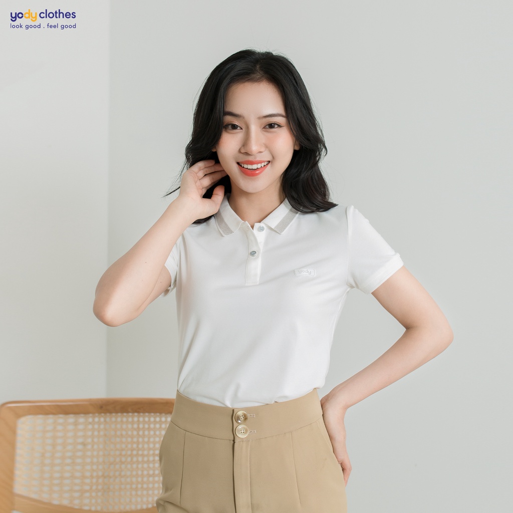 Áo thun polo nữ YODY vải mắt chim ngắn tay thấm hút tốt, dáng công sở nữ APN3340