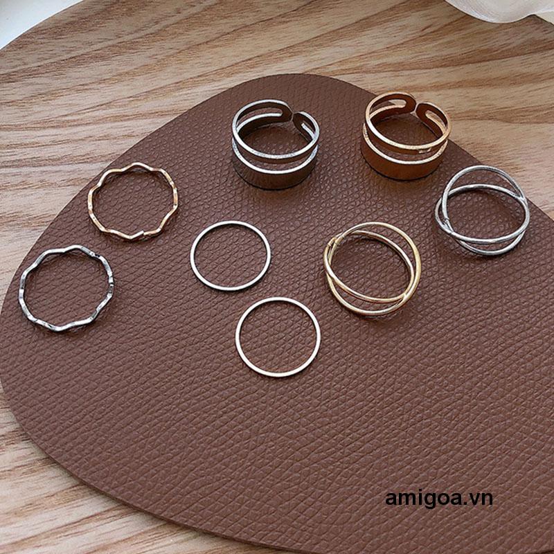 Set 4 Nhẫn Đeo Khớp Ngón Tay Kết Hợp Thiết Kế Đơn Giản Sang Trọng