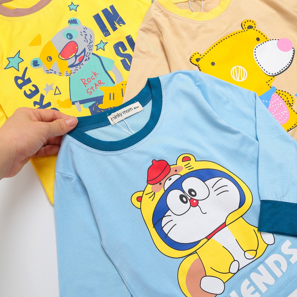 Bộ Dài Tay Cho Bé Trai Bé Gái Minky Mom Chất Thun Lạnh In Hình Đáng Yêu, Phối Viền Lạ Mắt, Bộ Thu Đông Cho Bé - TD5