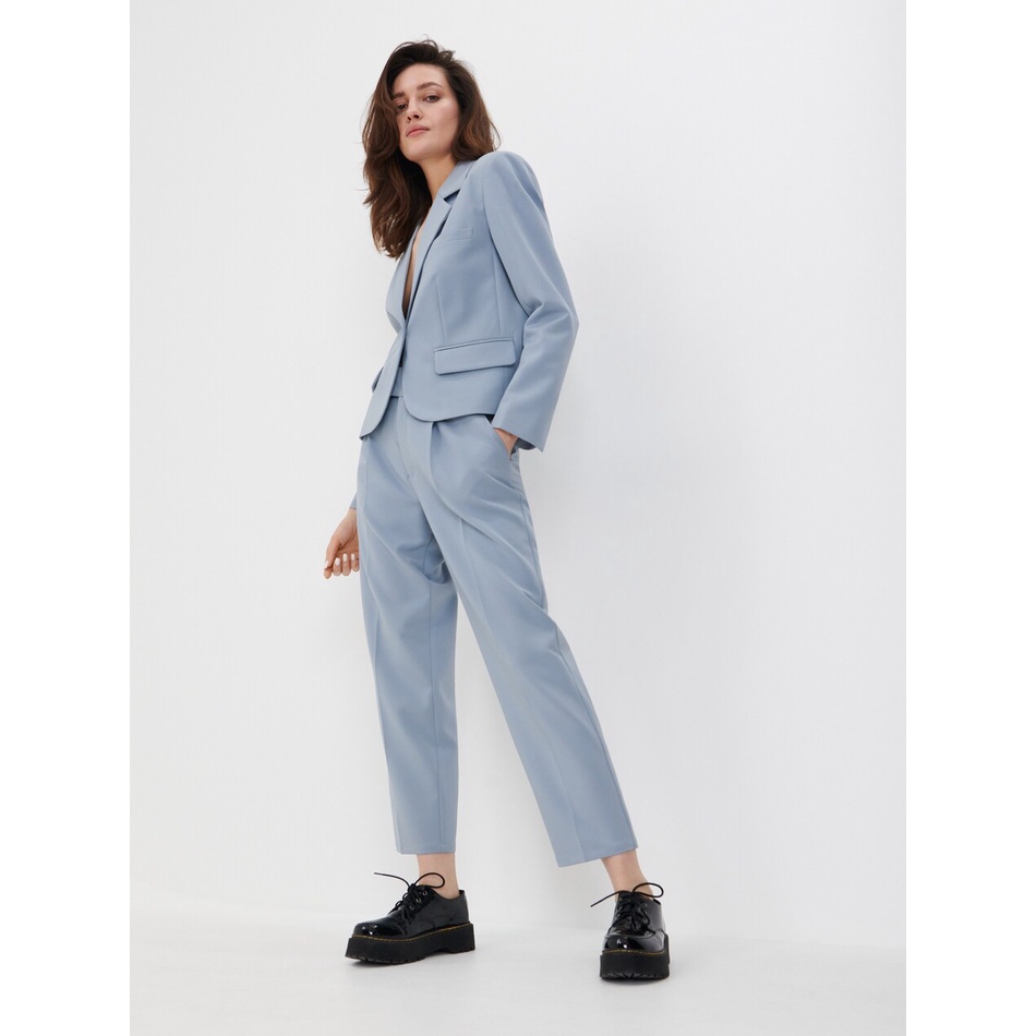 Sinsay Đức - Áo khoác blazer dáng ngắn màu xanh da trời túi đắp có độn vai auth cao cấp chính hãng có sẵn sale 5966J-50X