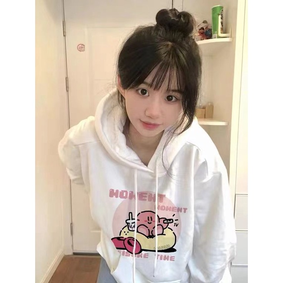 Áo Hoodie Nữ Tay Dài Dáng Rộng In Hình Ngôi Sao Kirby Dễ Thương