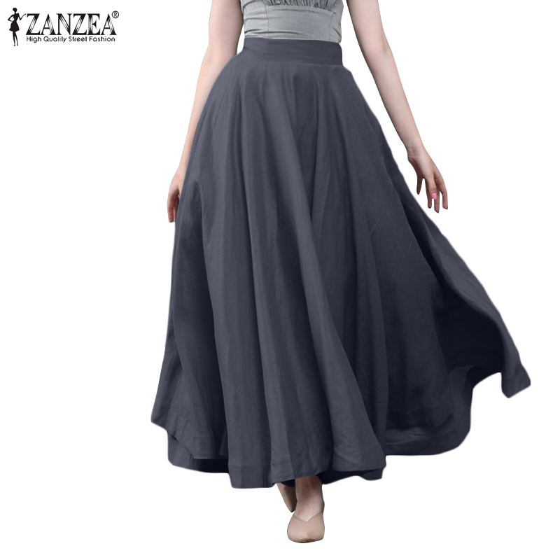 Chân Váy Dài ZANZEA Cho Nữ Màu Trơn Thời Trang Cổ Trang
