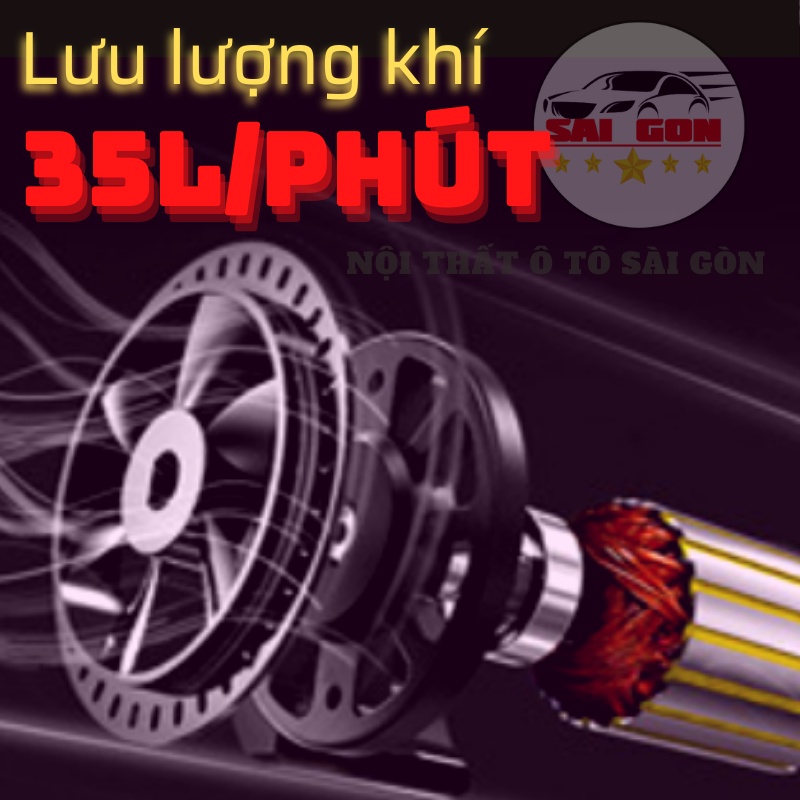 Bơm ô tô mini 12V lực nén 100 PSI lưu lượng khí 35 lít/ phút, sản phẩm bơm xe hơi được bảo hành chính hãng