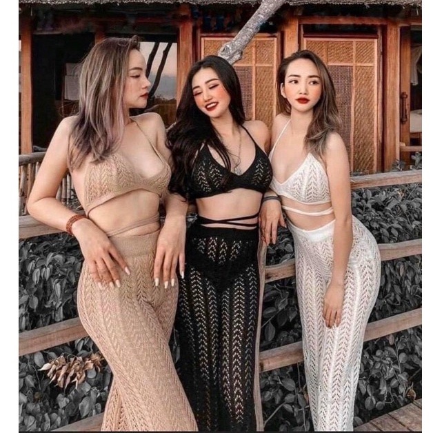 [HÀNG QUẢNG CHÂU HOT] Set bikini len quần dài đi biển sành điệu 2021 (kèm mút ngực)