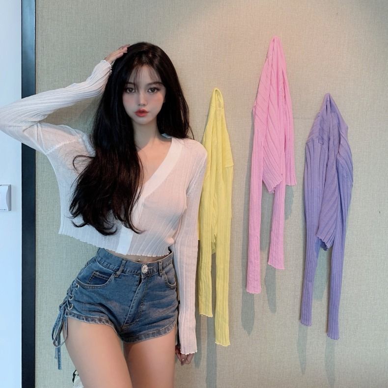 Áo Khoác Cardigan Dệt Kim Tay Dài Cổ Chữ V Chống Nắng Thiết Kế Mới Thời Trang Xuân Hè Cho Nữ