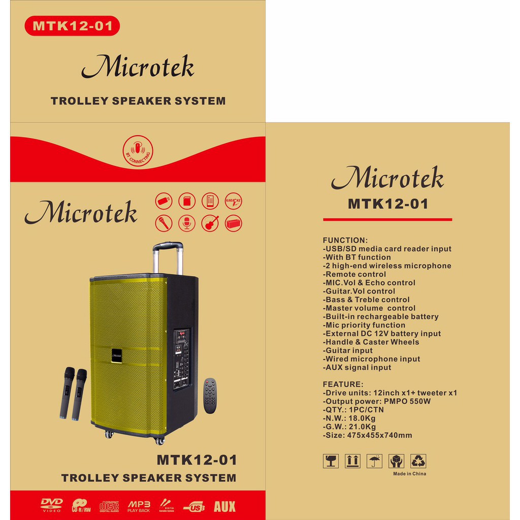 Loa kéo Microtek MTK12-01, loa karaoke vỏ gỗ, bass 3 tấc 600W chất lượng Bảo Hành 2 Năm Chính Hãng