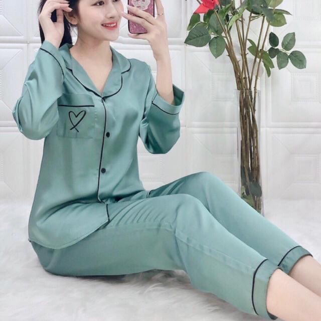 đồ bộ mặc nhà pijama Kate tay dài quần dài cute in hình trái tim mặc ngủ dễ thương 0132