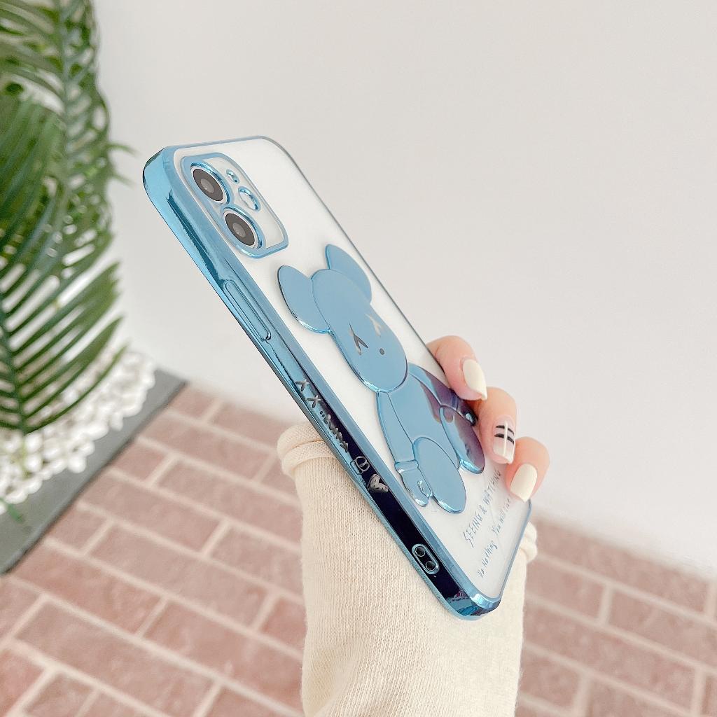 Ốp Điện Thoại Màu Tím / Xanh Dương Trong Suốt Hình Chú Gấu Độc Đáo Cho iPhone 14 13 12 11 Pro Max X XS XR 8 7 Plus