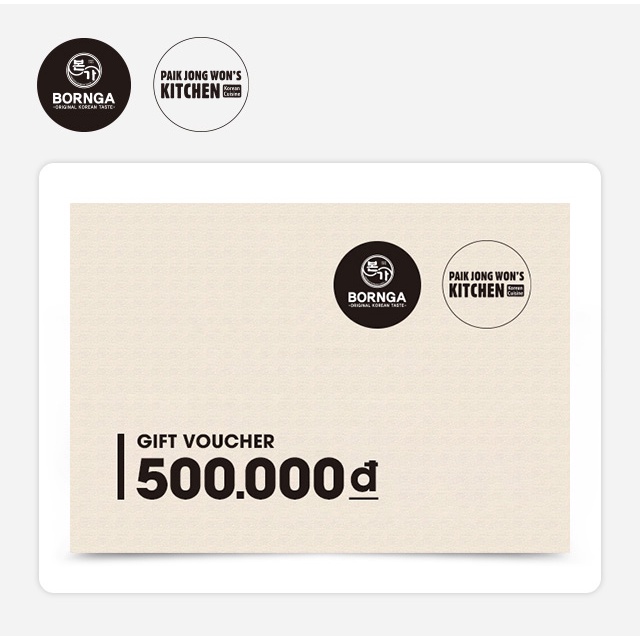 HN, HCM [Evoucher] Phiếu quà tặng nhà hàng Bornga / Paik Jong Wons Kitchen 500k