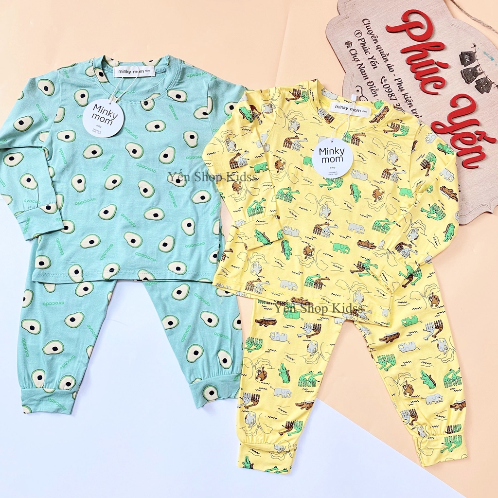 Bộ Dài Tay Minky Mom Chất Thun Lạnh Họa Tiết Hoa Quả Bơ  Dễ Thương Cho Bé (7-19kg) (SP001282)