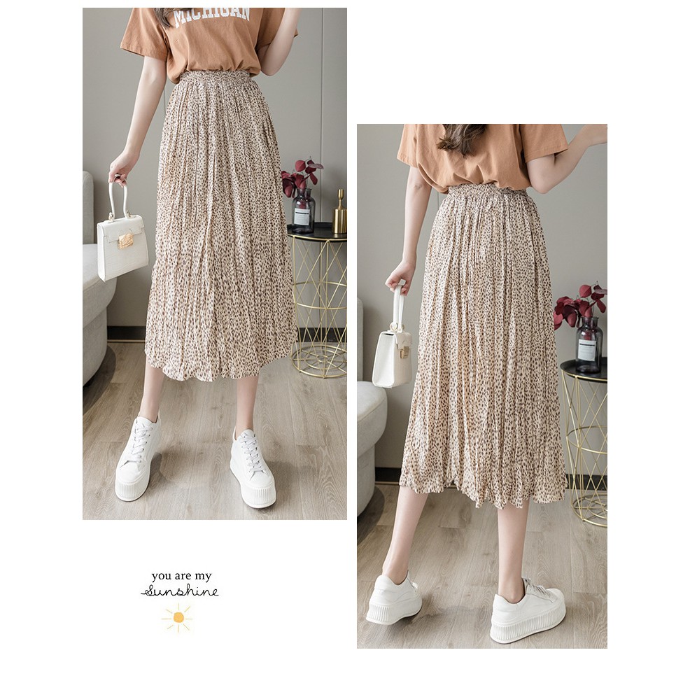 [Ảnh thật/Clip cận chất] Chân váy hoa xếp li nhỏ Ulzzang style Chân váy hoa nhí màu trắng vintage dáng dài Quảng Châu