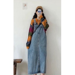 Váy yếm jean nữ dáng dài chữ A 2 dây điều chỉnh form rộng CV01